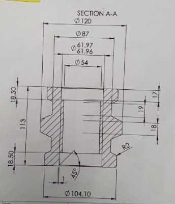 Apatinis ritinėlis su 3 flanšais